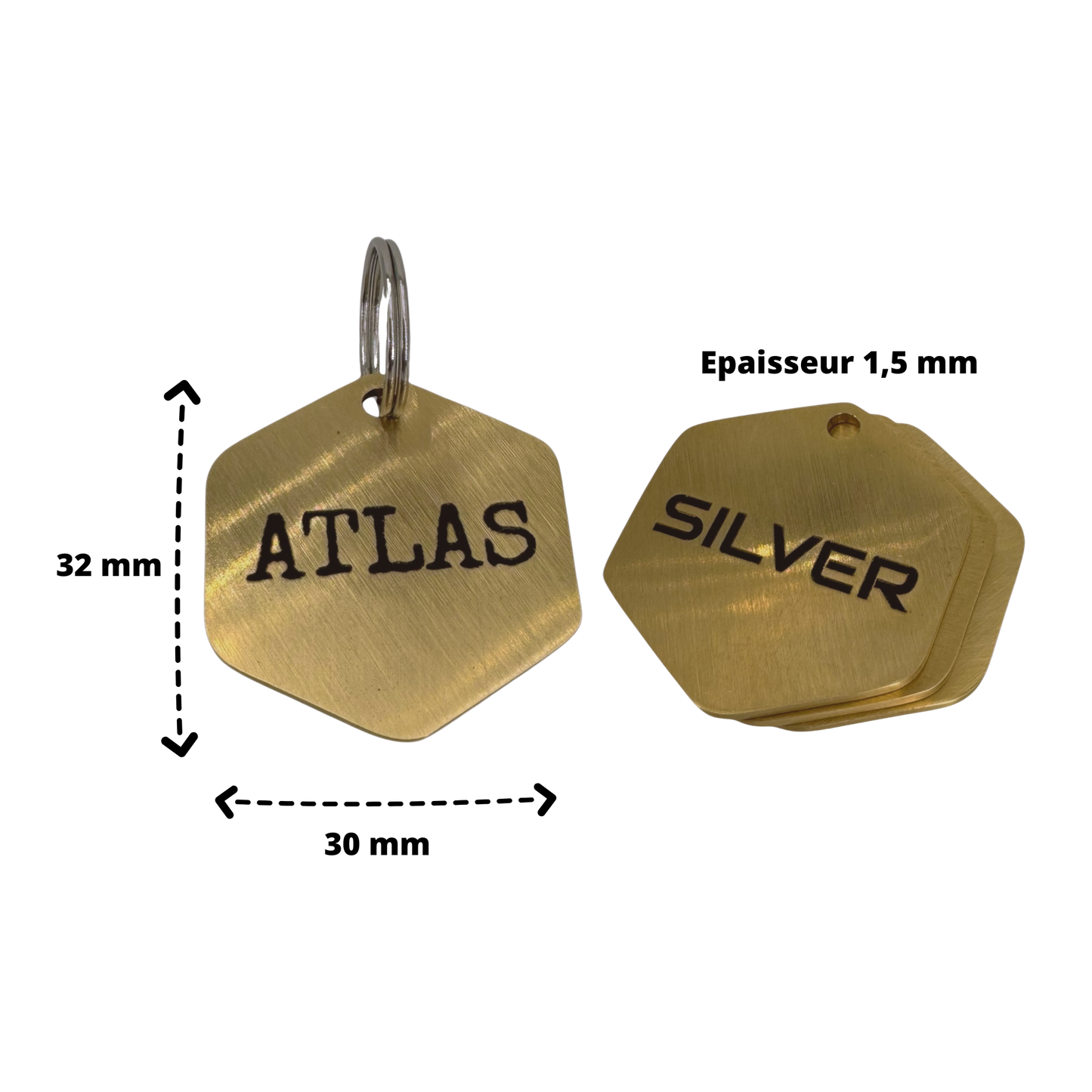 QR Code medal large hexagon in brass 32mm
