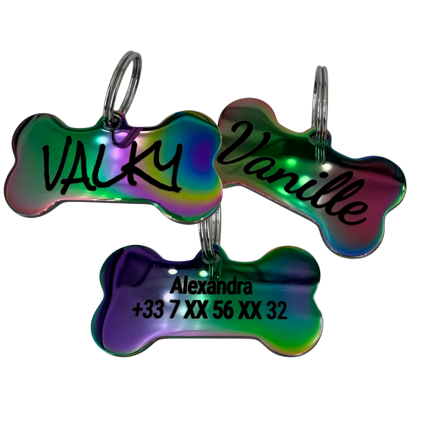 Médaille grand os en acier inoxydable irisé