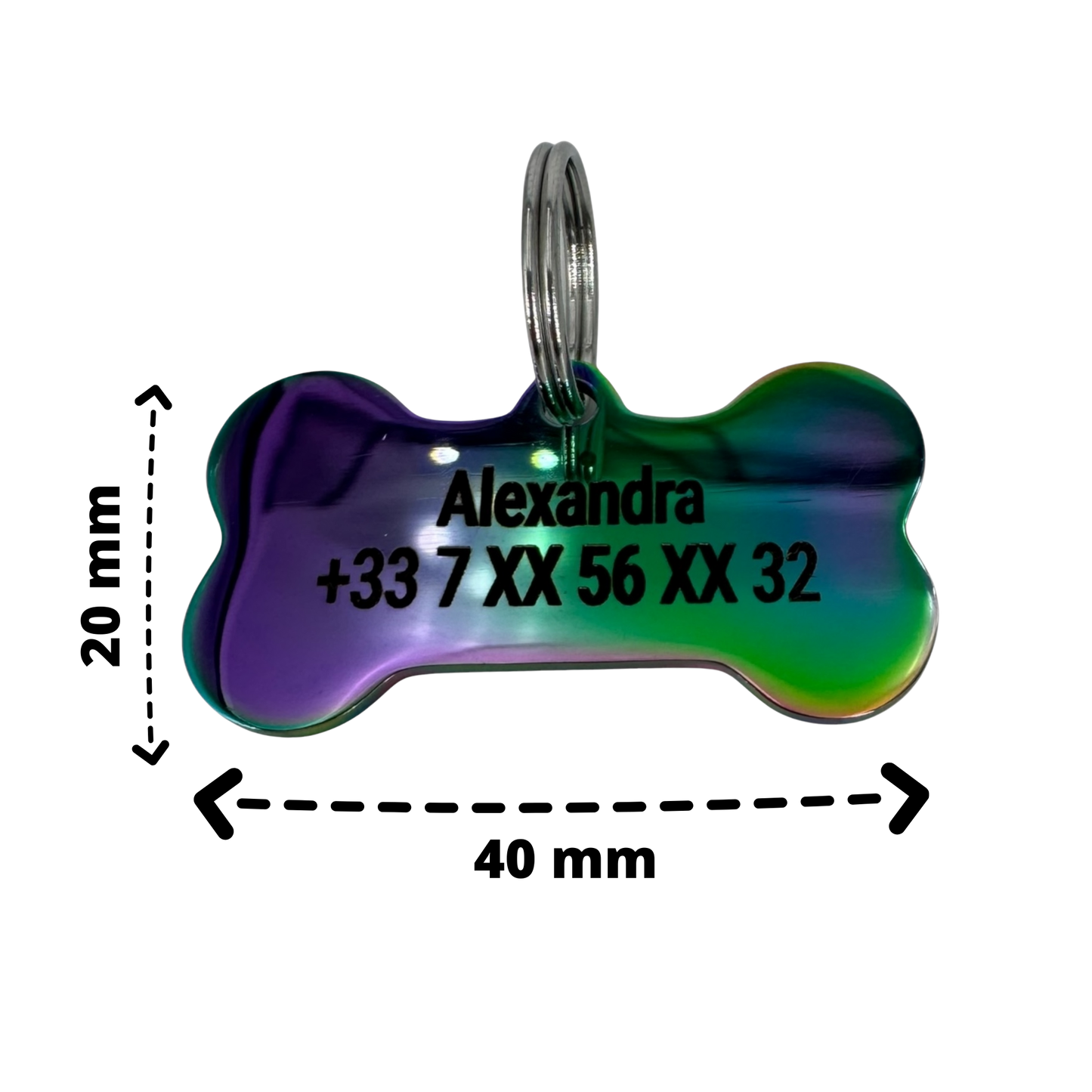 Médaille grand os en acier inoxydable irisé