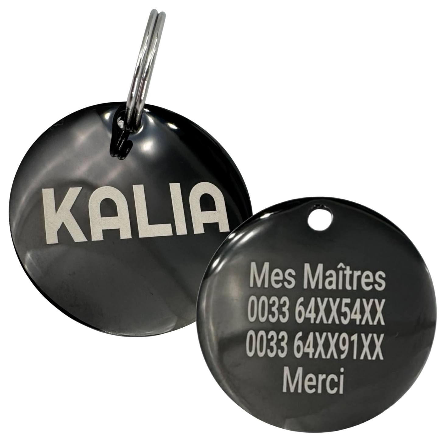 UNIKTAG - Personalisierte runde Hunde- und Katzenmedaille - Beidseitig gravierter Edelstahl