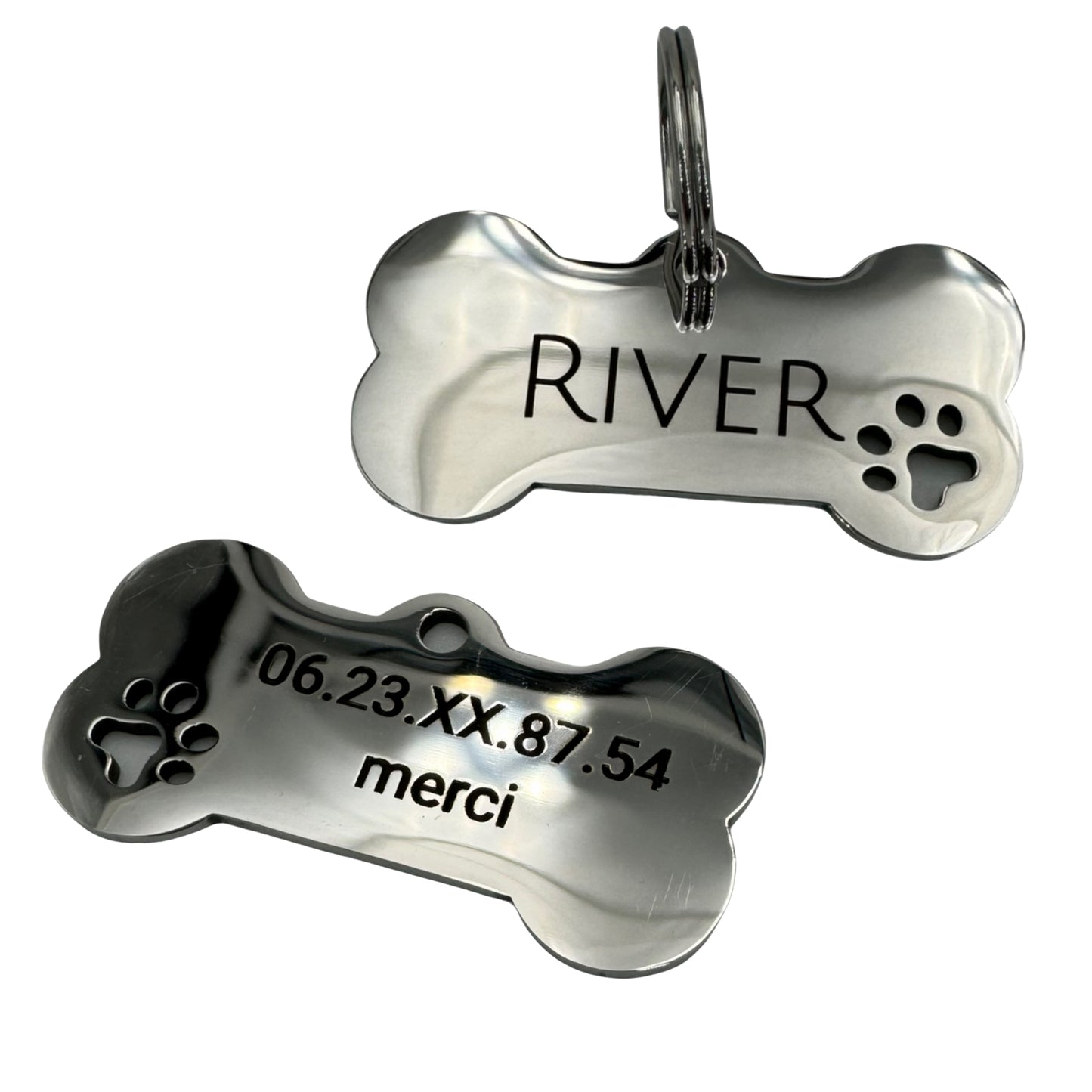 Bone medal with steel paw print