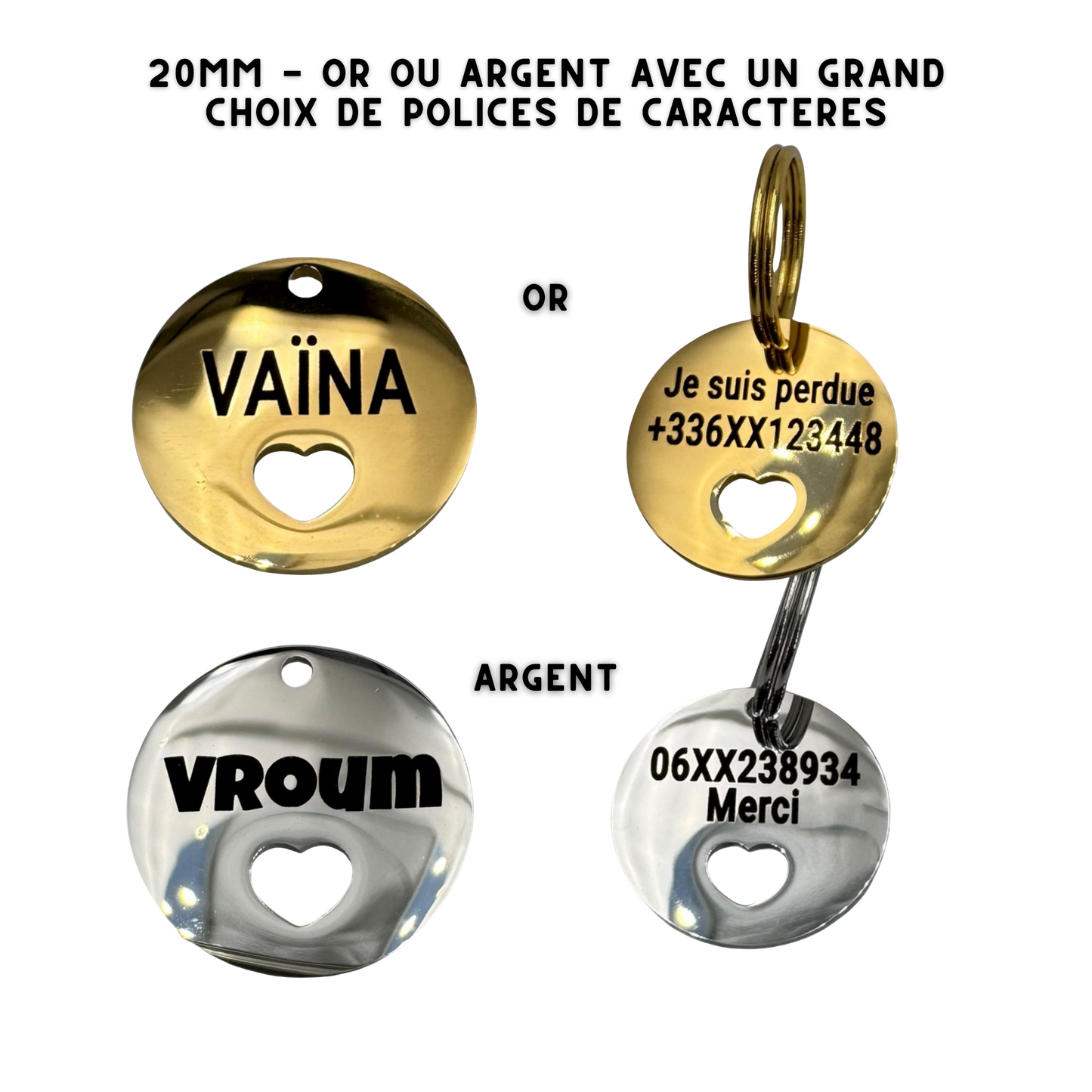 UNIKTAG - Round Mini Heart Stainless Steel Dog and Cat Tag - Customizable, Discreet and Elegant | Luxury and Originality