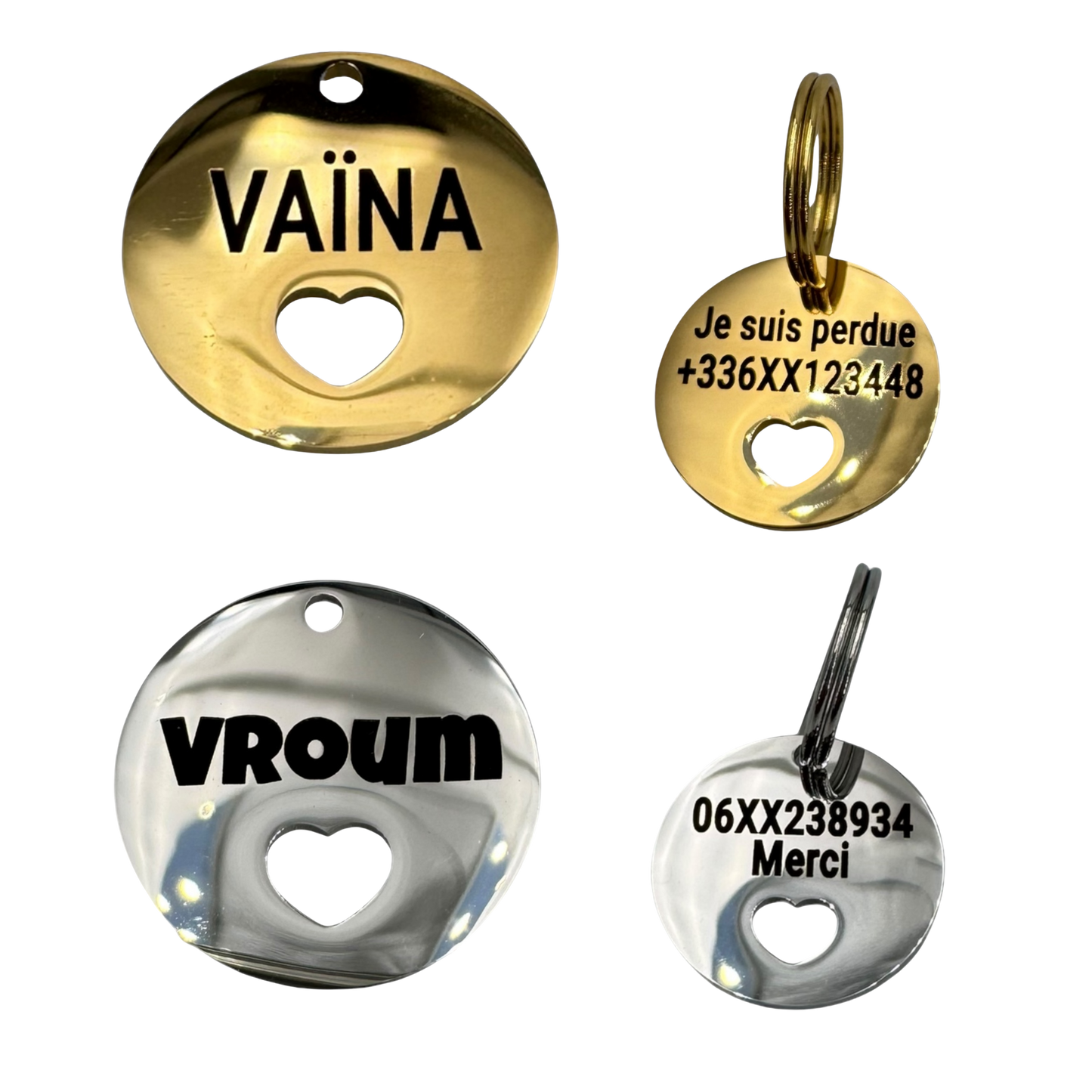 UNIKTAG - Round Mini Heart Stainless Steel Dog and Cat Tag - Customizable, Discreet and Elegant | Luxury and Originality