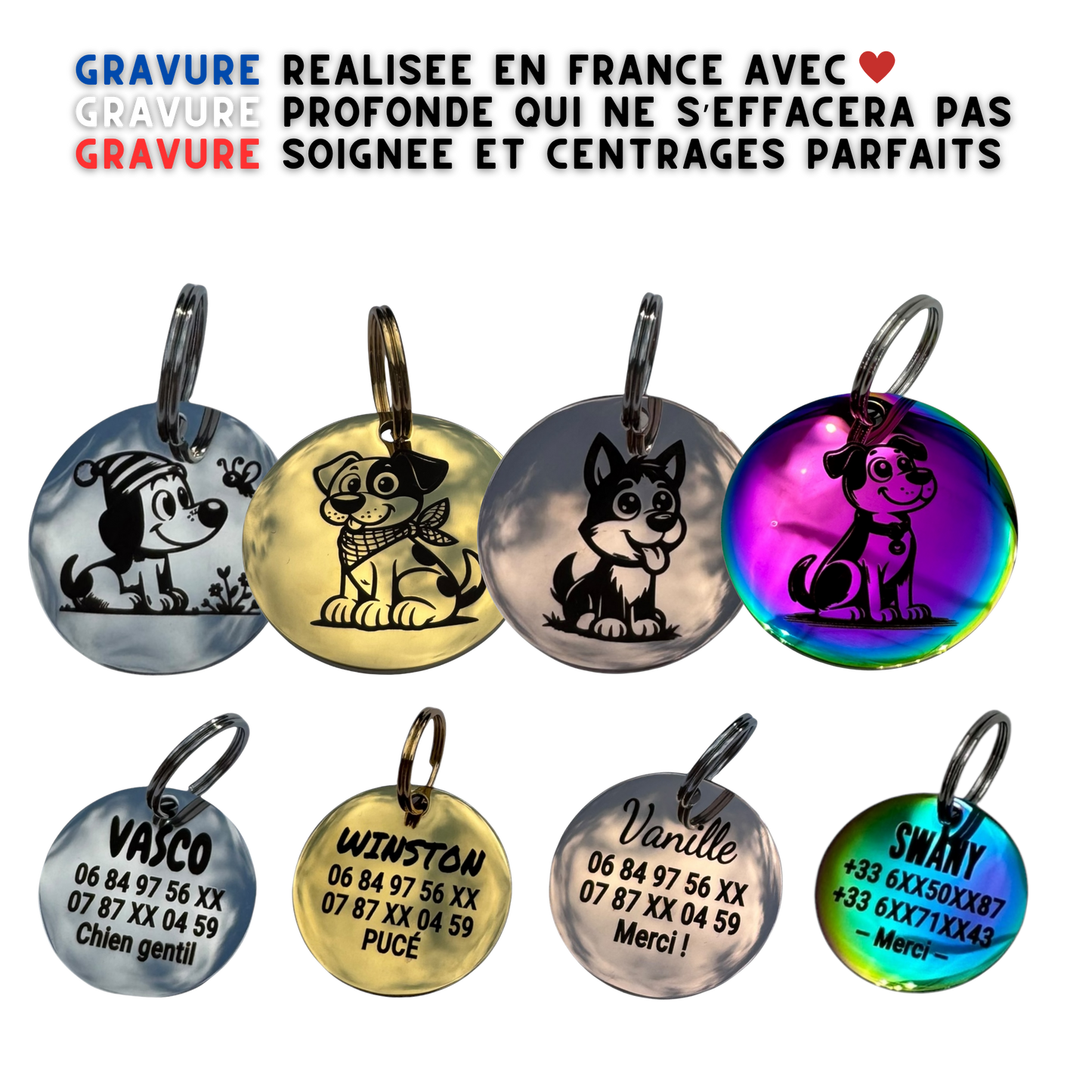 UNIKTAG - Personalized Stainless Steel Cartoon Dog Tag, 50 Adorable Designs | Luxury and Originality