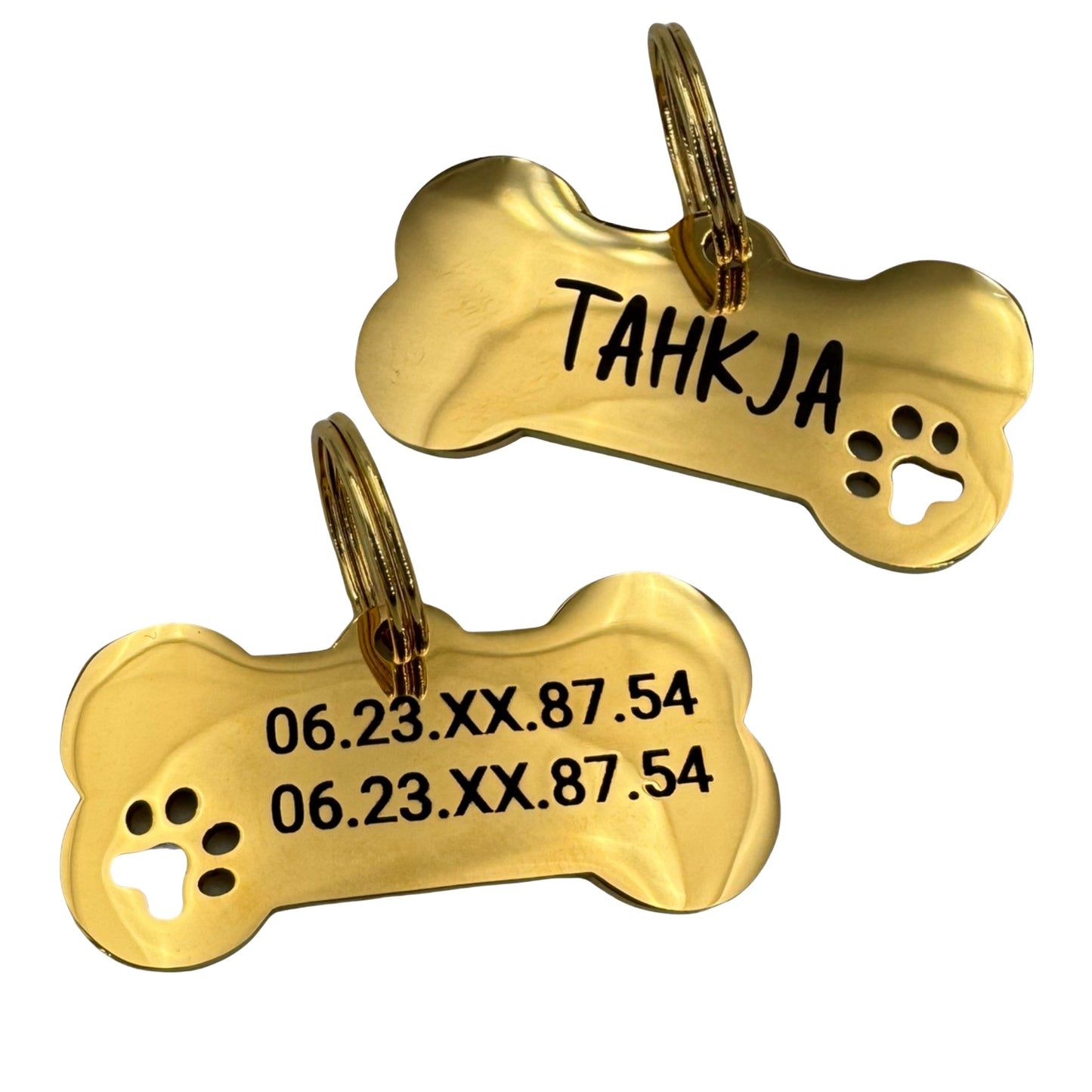 Bone medal with steel paw print