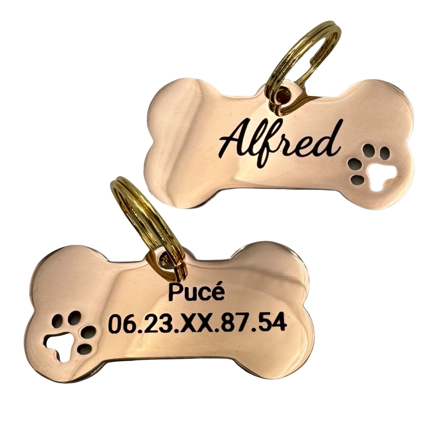 Bone medal with steel paw print