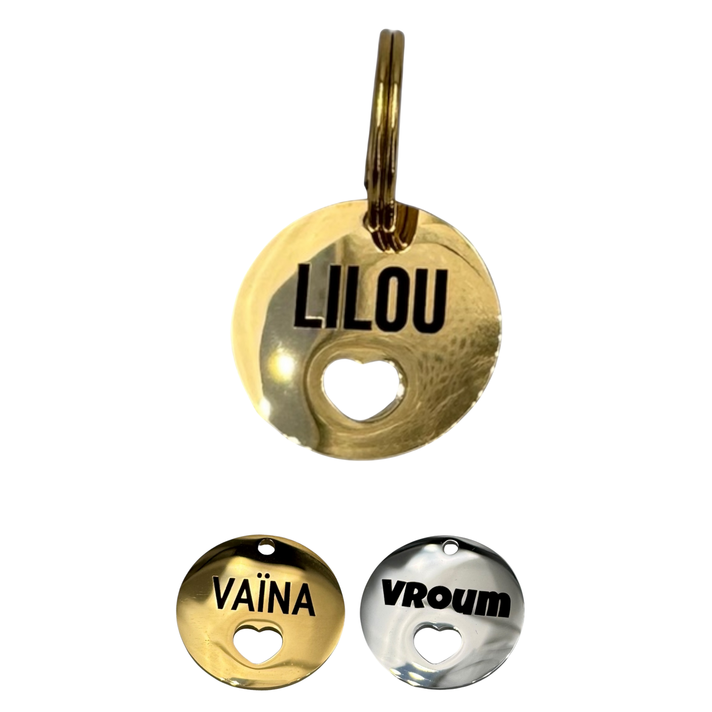 UNIKTAG - Round Mini Heart Stainless Steel Dog and Cat Tag - Customizable, Discreet and Elegant | Luxury and Originality