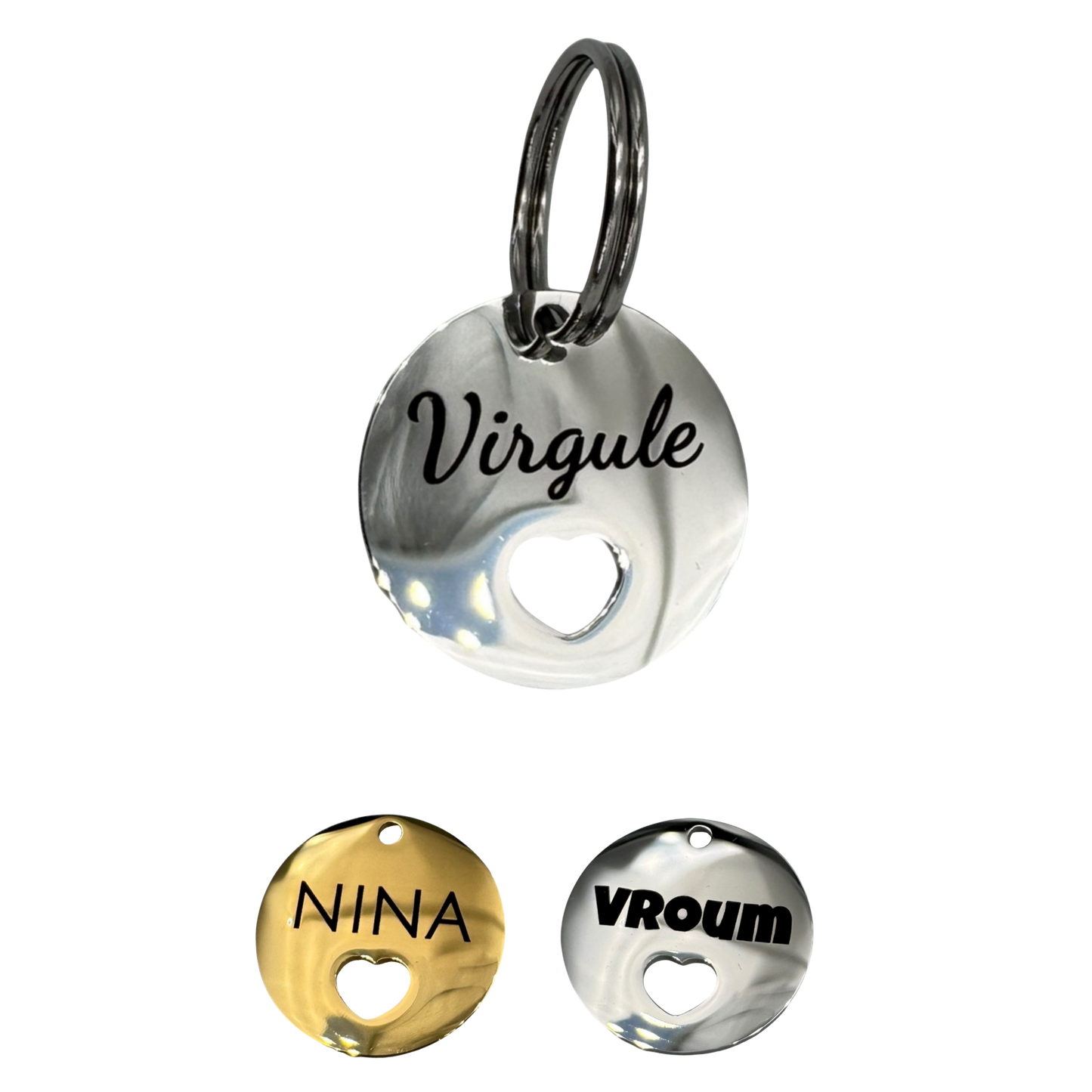 UNIKTAG - Round Mini Heart Stainless Steel Dog and Cat Tag - Customizable, Discreet and Elegant | Luxury and Originality