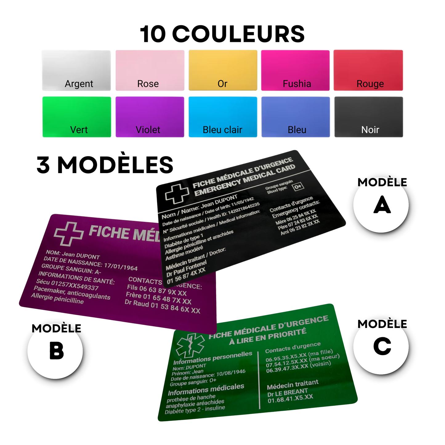 Carte médicale personnalisée – Aluminium (format carte de crédit)