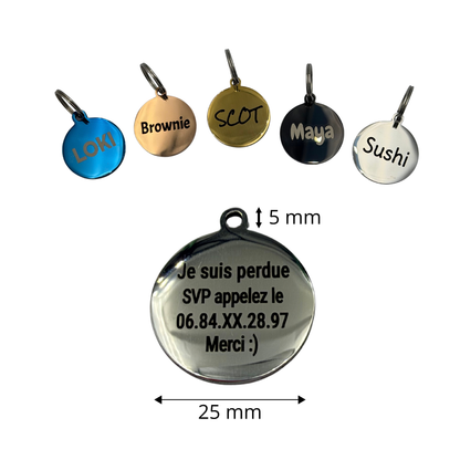 Médaille ronde personnalisée pour chien et chat en acier inoxydable