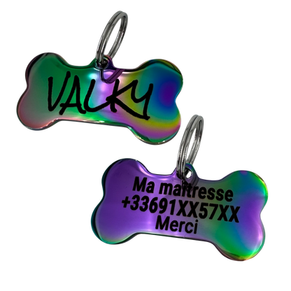 Médaille grand os en acier inoxydable irisé pour chien – UNIKTAG