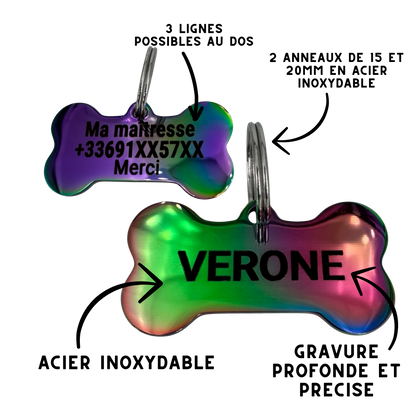 Détail de la finition irisée de la médaille grand os