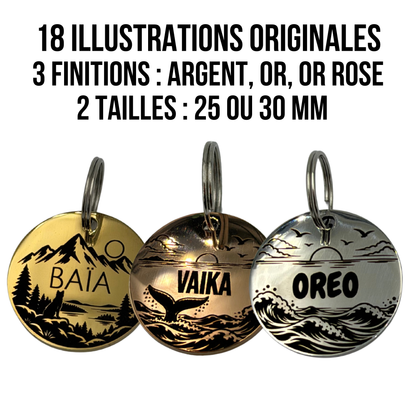 Médaille illustrée en Acier Inoxydable Personnalisée pour Chien et Chat