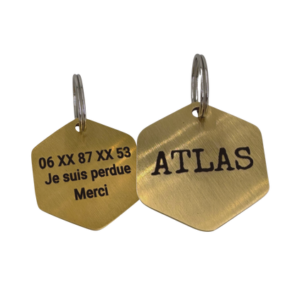 Vue de face de la médaille hexagone laiton