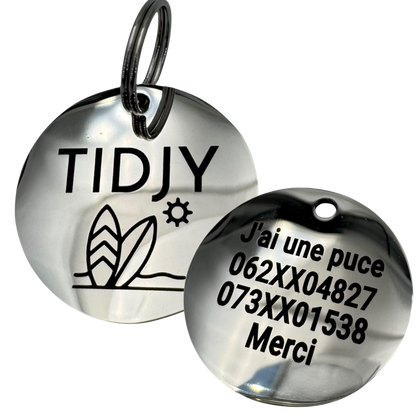 Médaille acier avec motif os gravé