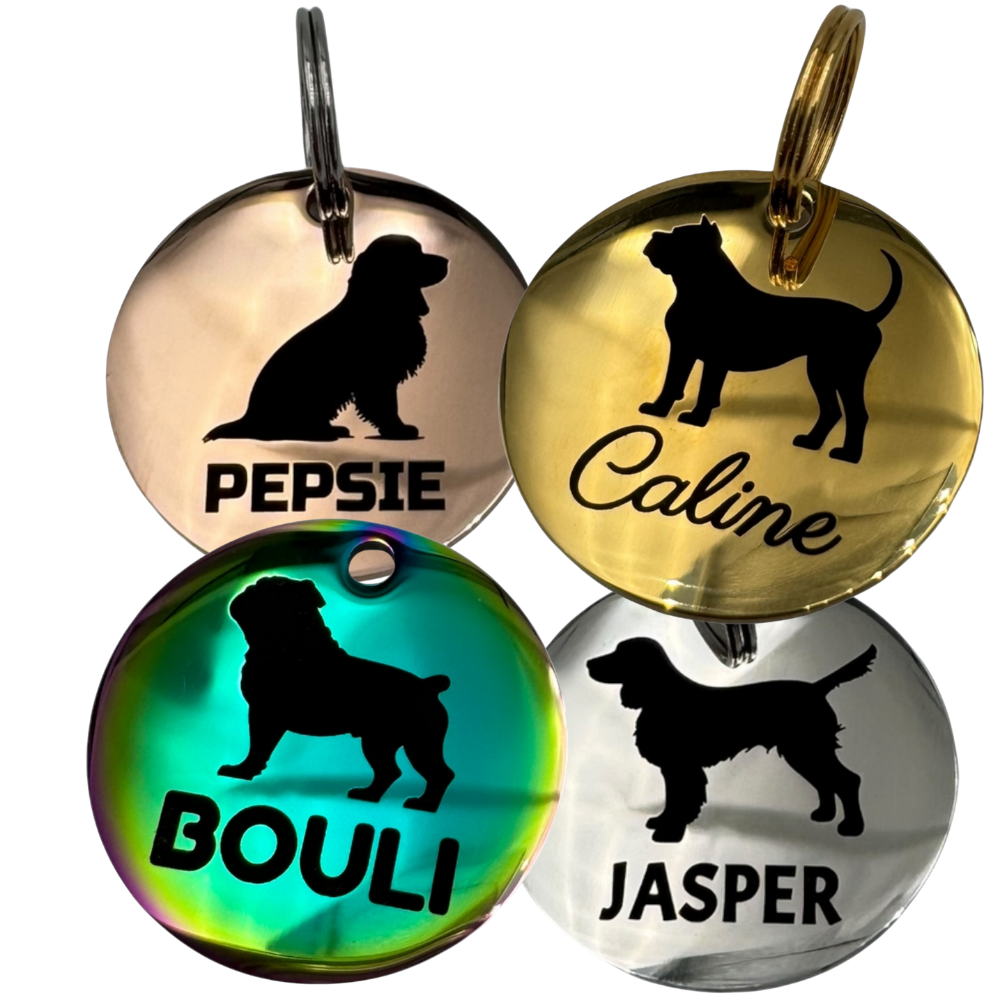 Médaille silhouette de chien en acier