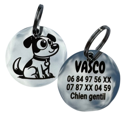 Médaille cartoon acier, motif chien dessiné