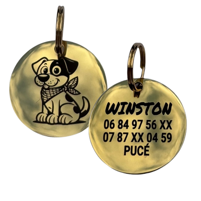 Médaille cartoon acier, motif chat dessiné