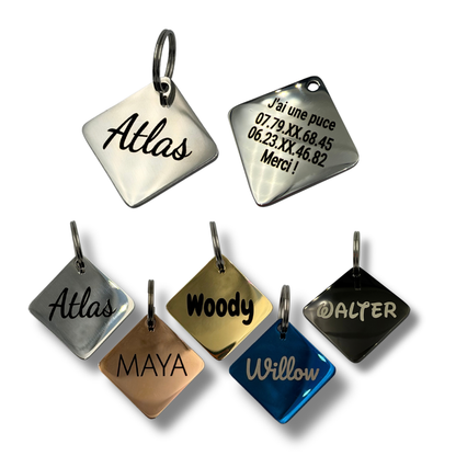 Médaille carrée personnalisée pour chien en acier inoxydable