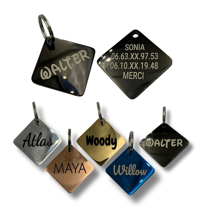 Médaille carrée personnalisée pour chien en acier inoxydable