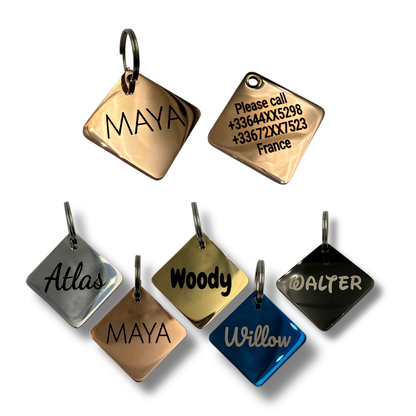 Médaille carrée personnalisée pour chien en acier inoxydable