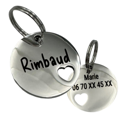 Médaille ronde cœur percé acier, vue verso