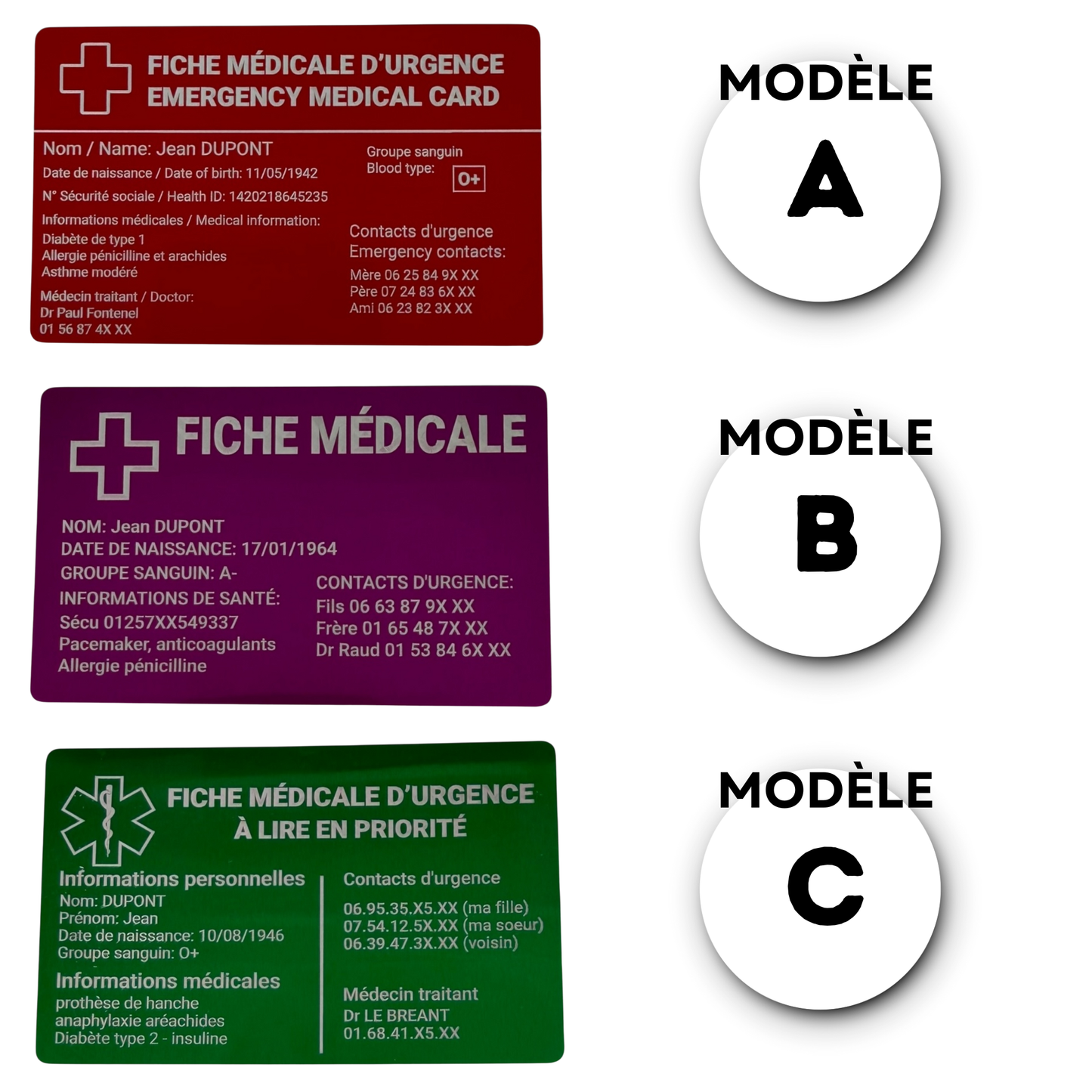 Carte médicale personnalisée – Aluminium (format carte de crédit)