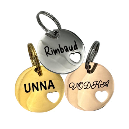 Médaille ronde avec cœur percé en acier pour chien et chat – UNIKTAG