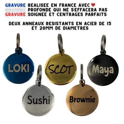 Médaille ronde personnalisée pour chien et chat en acier inoxydable