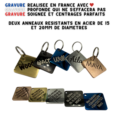 Médaille carrée personnalisée pour chien en acier inoxydable