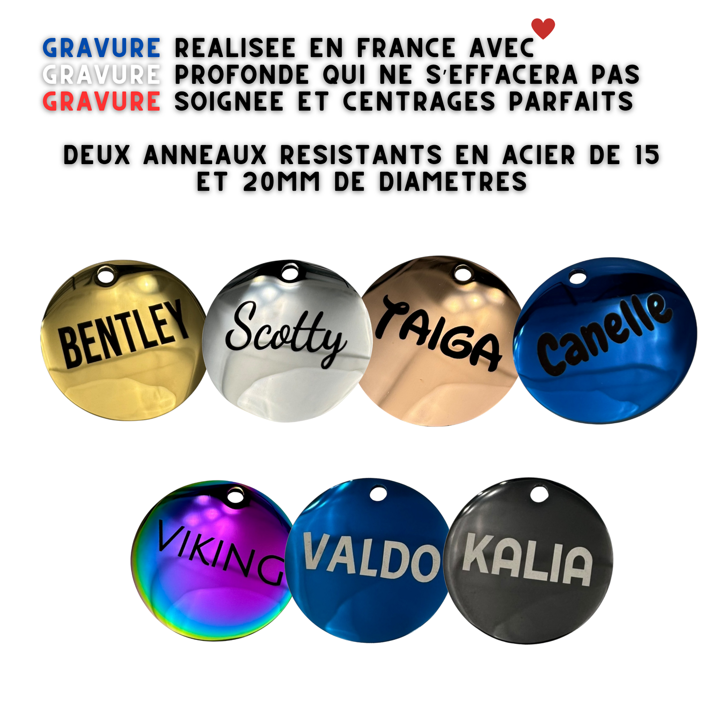 UNIKTAG - Médaille ronde personnalisée pour chien et chat – Acier inoxydable gravé double face