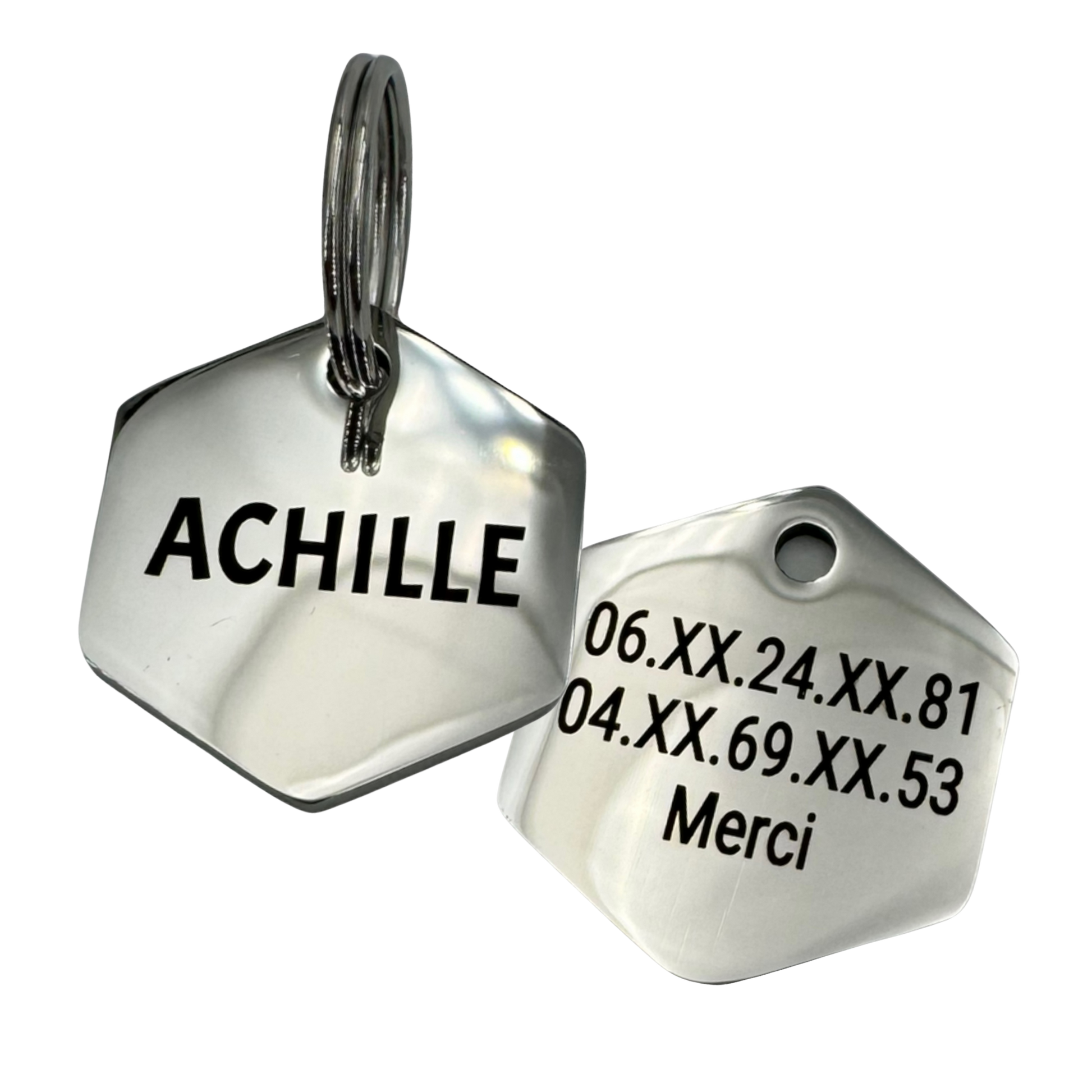 Médaille hexagonale en acier inoxydable, 25mm