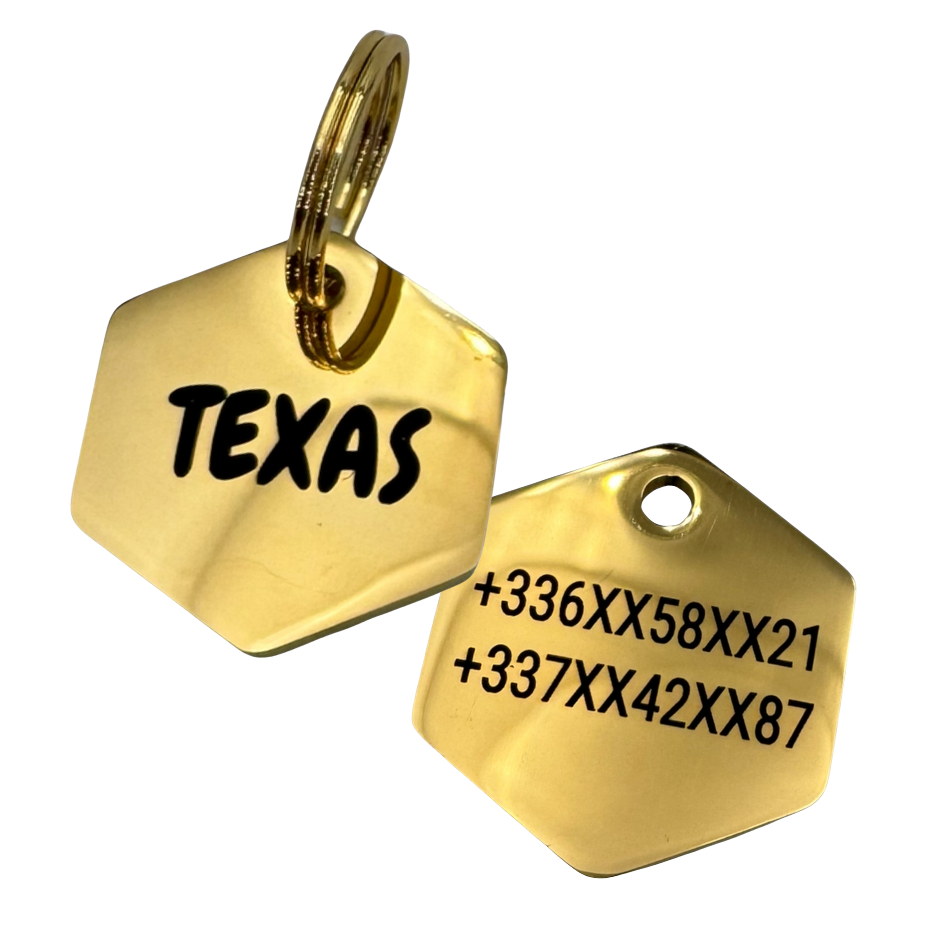 Médaille hexagonale en acier inoxydable pour chien et chat