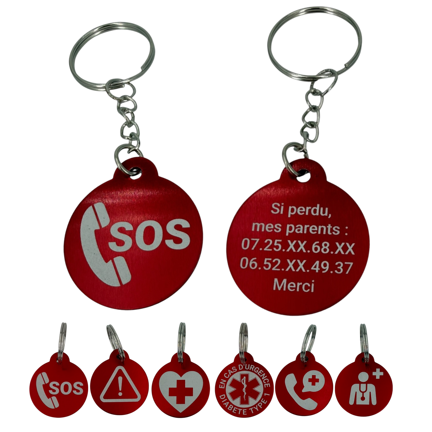 Porte-clé d’urgence personnalisé – Médaille aluminium gravée