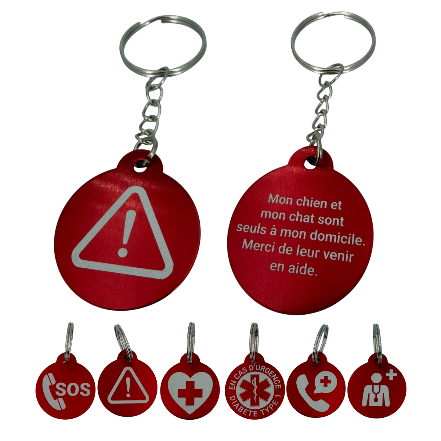 Porte-clé d’urgence personnalisé – Médaille aluminium gravée