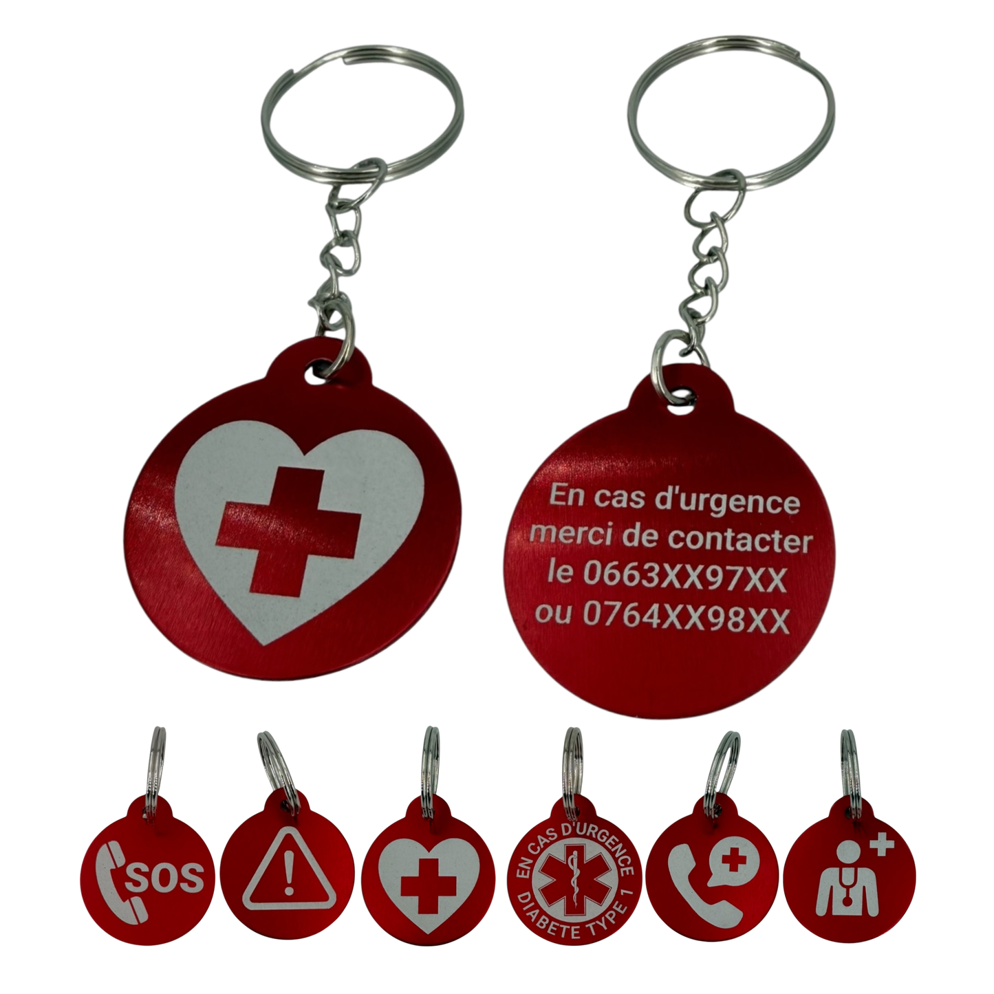 Porte-clé d’urgence personnalisé – Médaille aluminium gravée