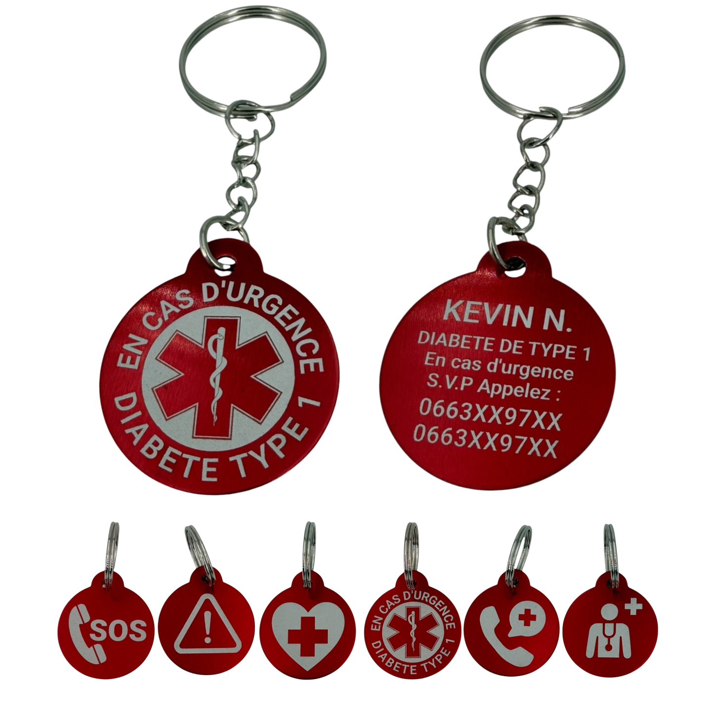 Porte-clé d’urgence personnalisé – Médaille aluminium gravée