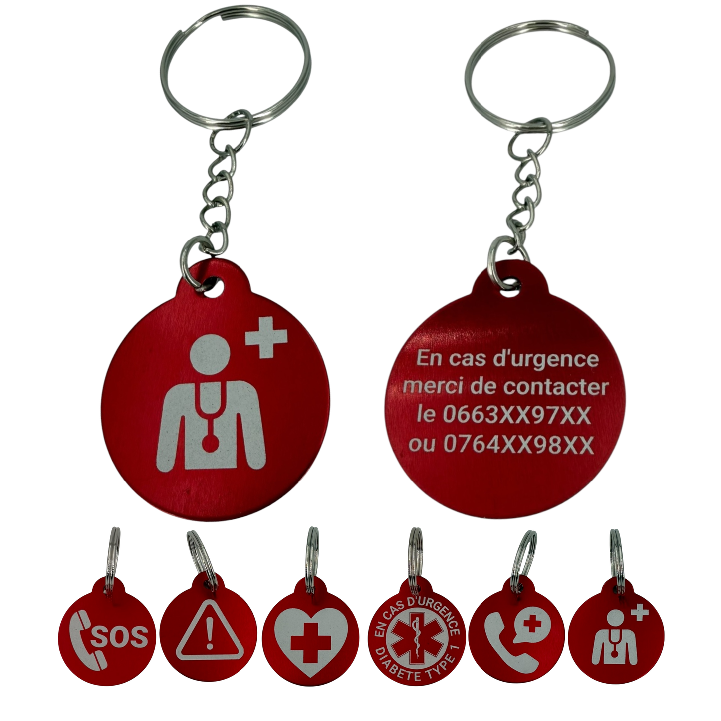 Porte-clé d’urgence personnalisé – Médaille aluminium gravée