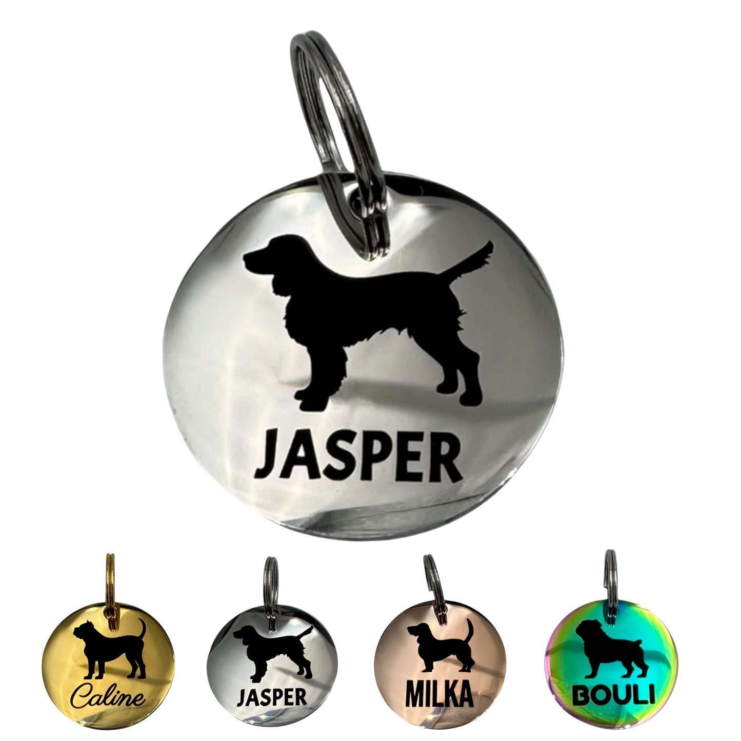 Médaille silhouette de chien en acier