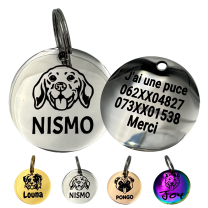 Médaille tête de chien acier, coloris or