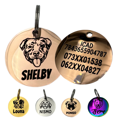 Médaille tête de chien acier, vue verso