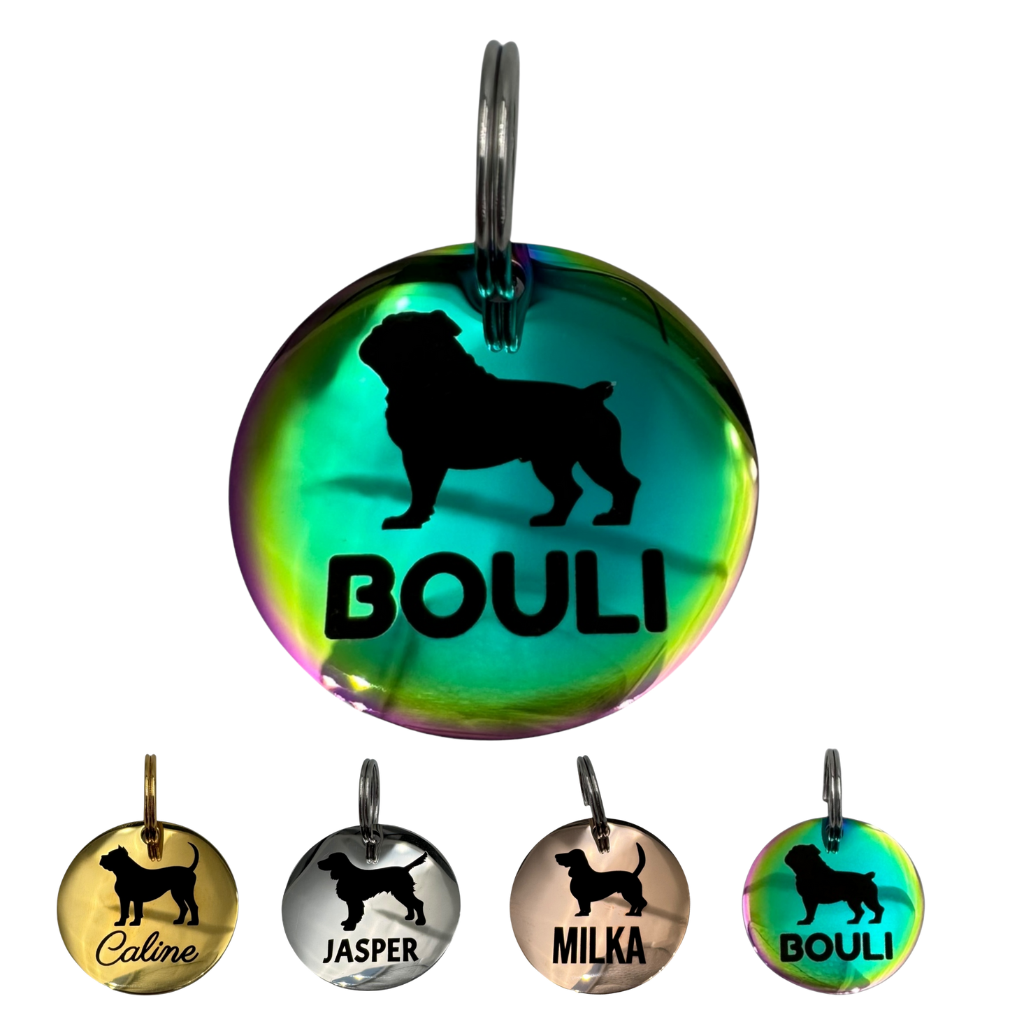 Médaille silhouette de chien en acier