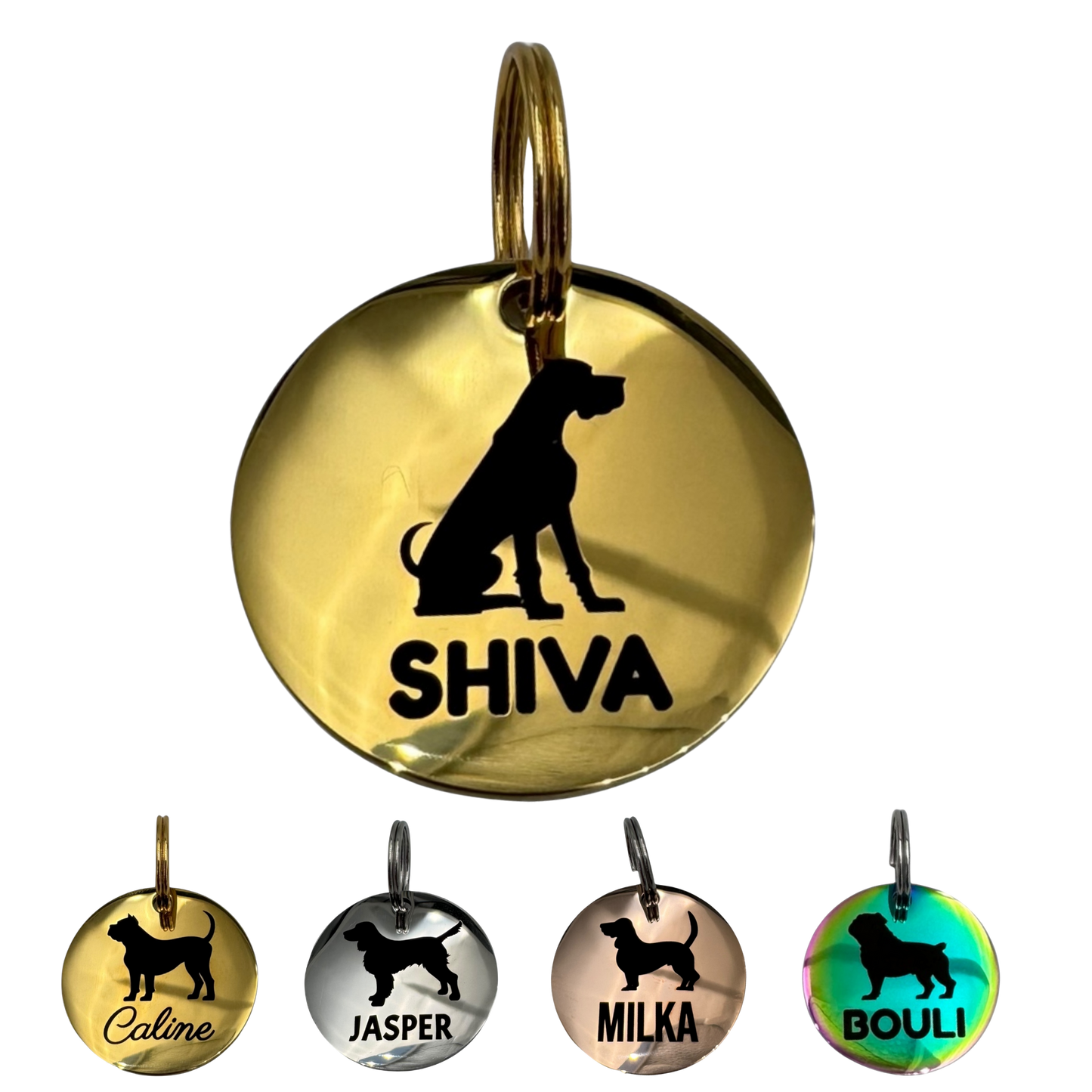 Médaille silhouette de chien en acier