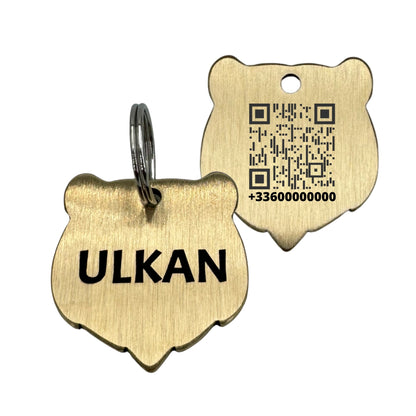 Médaille tête d'ours en laiton avec QR Code pour chien – UNIKTAG