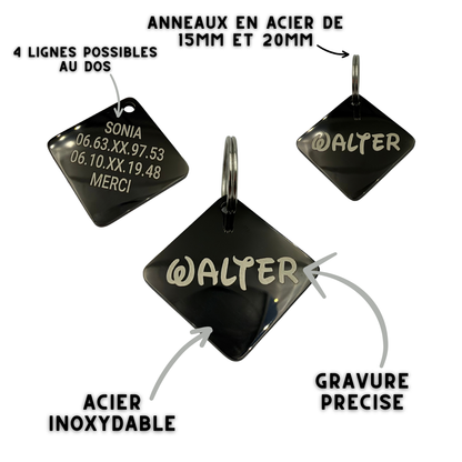 Médaille carrée personnalisée pour chien en acier inoxydable