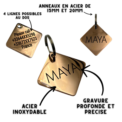 Médaille carrée personnalisée pour chien en acier inoxydable