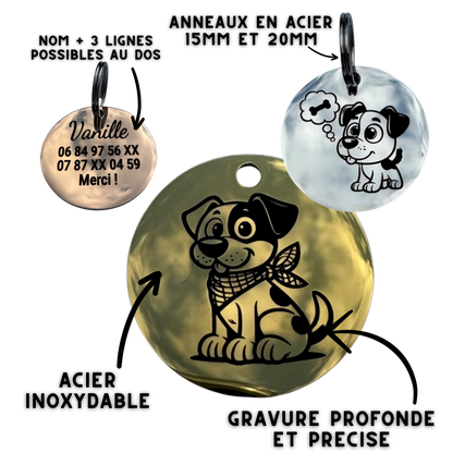 Médaille cartoon acier avec gravure prénom