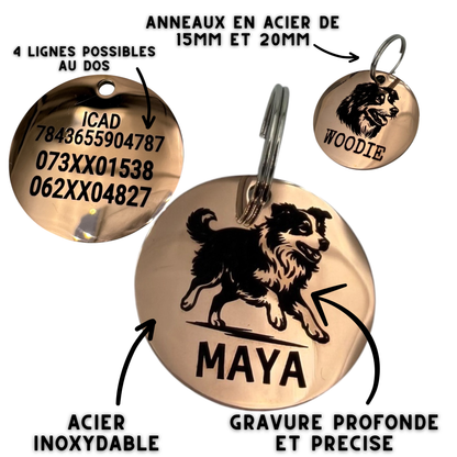 Médaille Berger Australien, coloris or rose