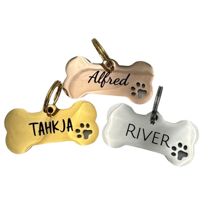 Médaille os avec empreinte de patte en acier pour chien – UNIKTAG
