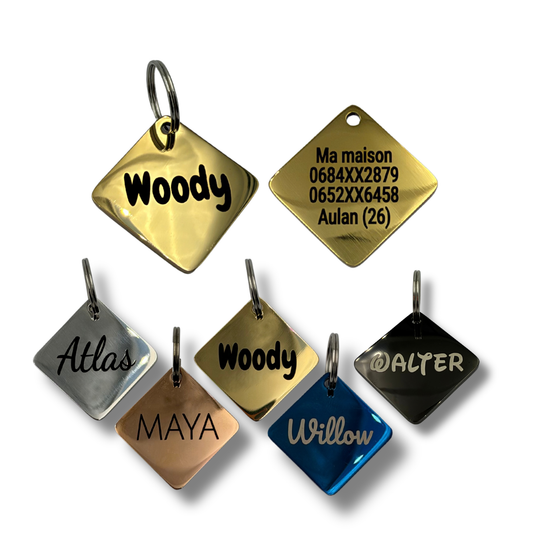 Médaille carrée personnalisée pour chien en acier inoxydable